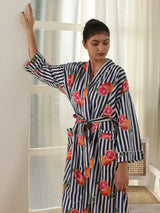 Cotton Kimono Handblock Printed Unisex Bathrobe - Free Size