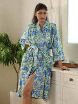 Cotton Kimono Handblock Printed Unisex Bathrobe - Free Size