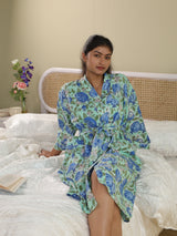 Cotton Kimono Handblock Printed Unisex Bathrobe - Free Size