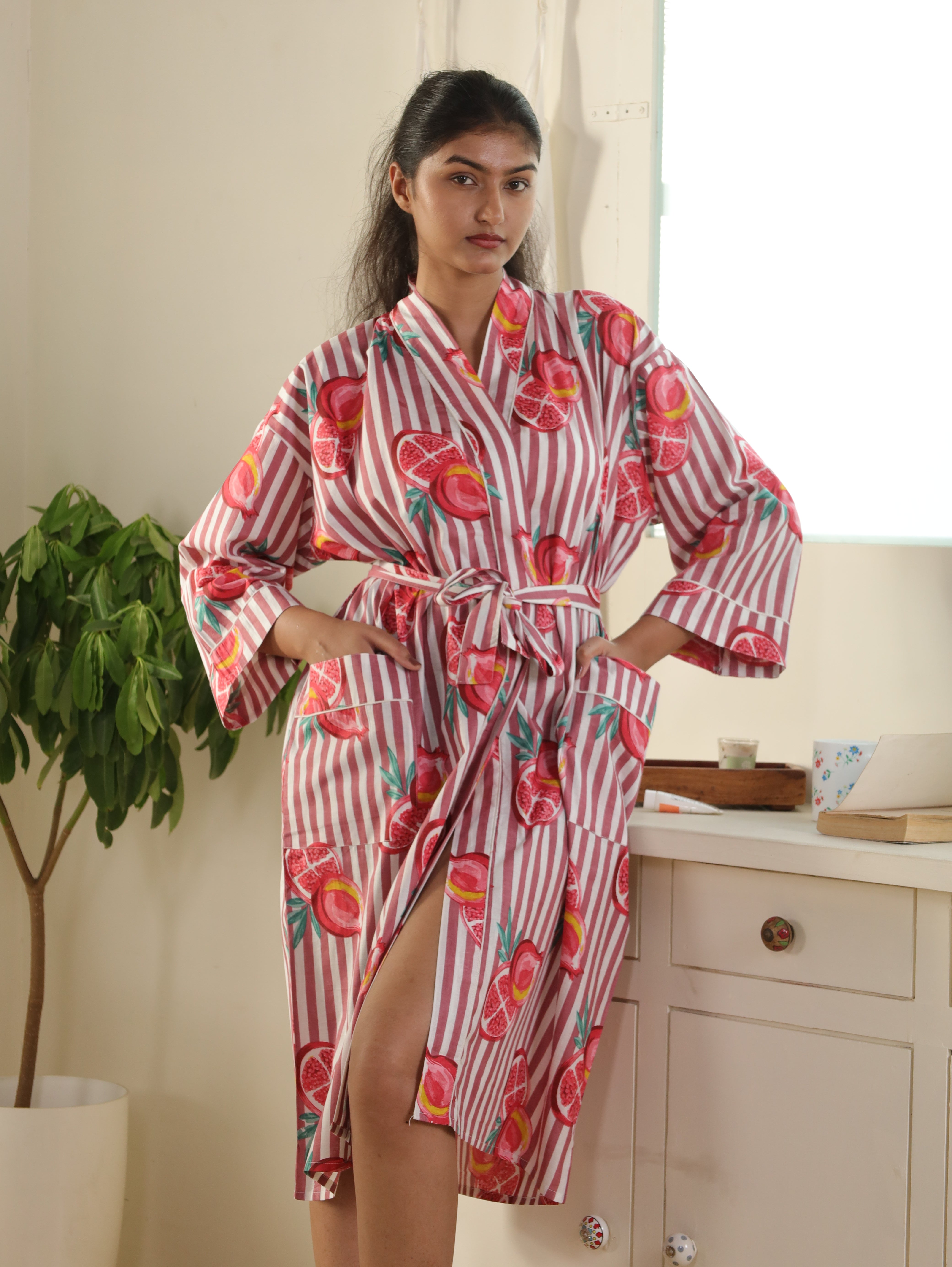 Cotton Kimono Handblock Printed Unisex Bathrobe - Free Size