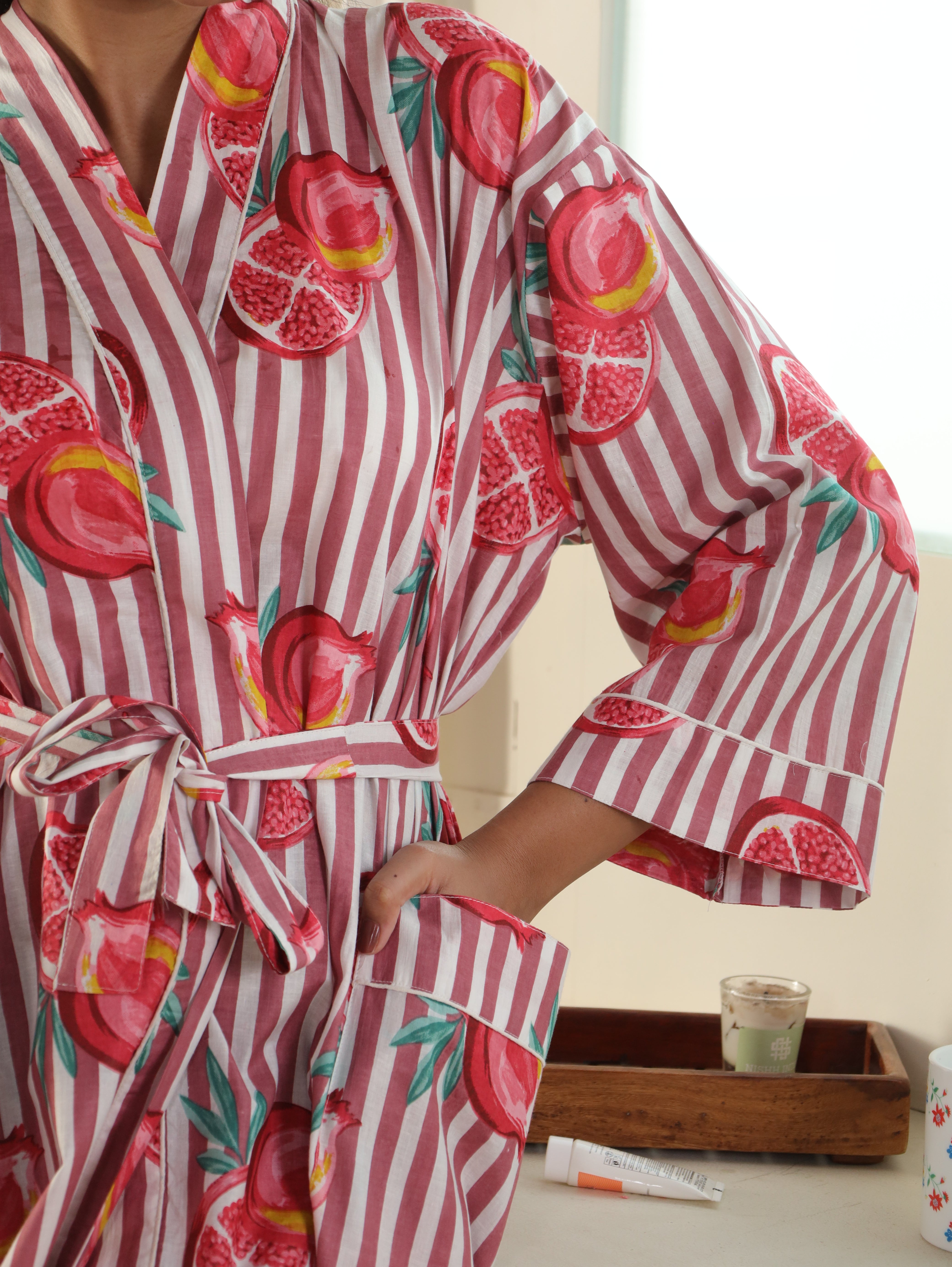 Cotton Kimono Handblock Printed Unisex Bathrobe - Free Size