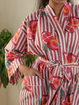 Cotton Kimono Handblock Printed Unisex Bathrobe - Free Size