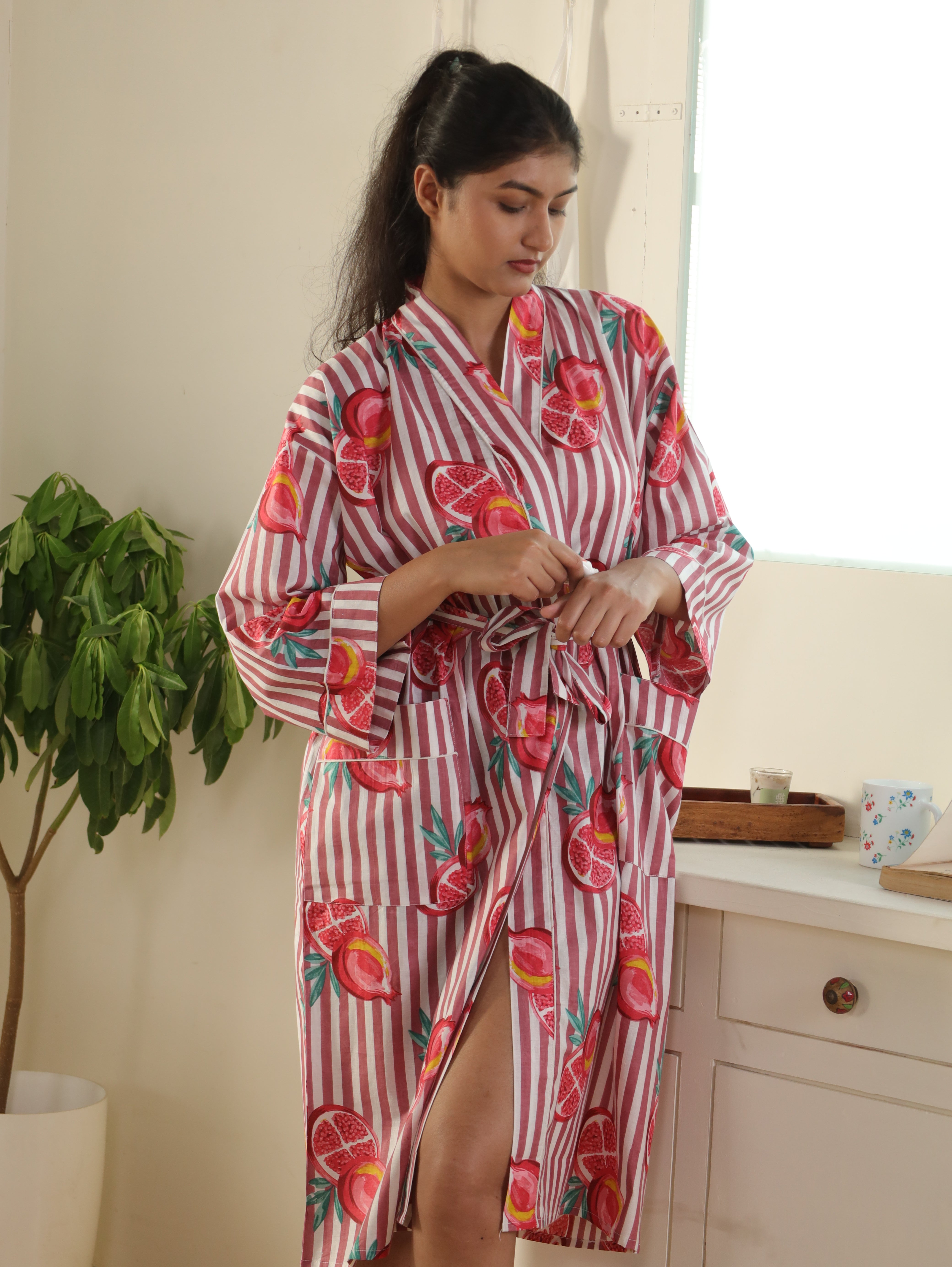 Cotton Kimono Handblock Printed Unisex Bathrobe - Free Size
