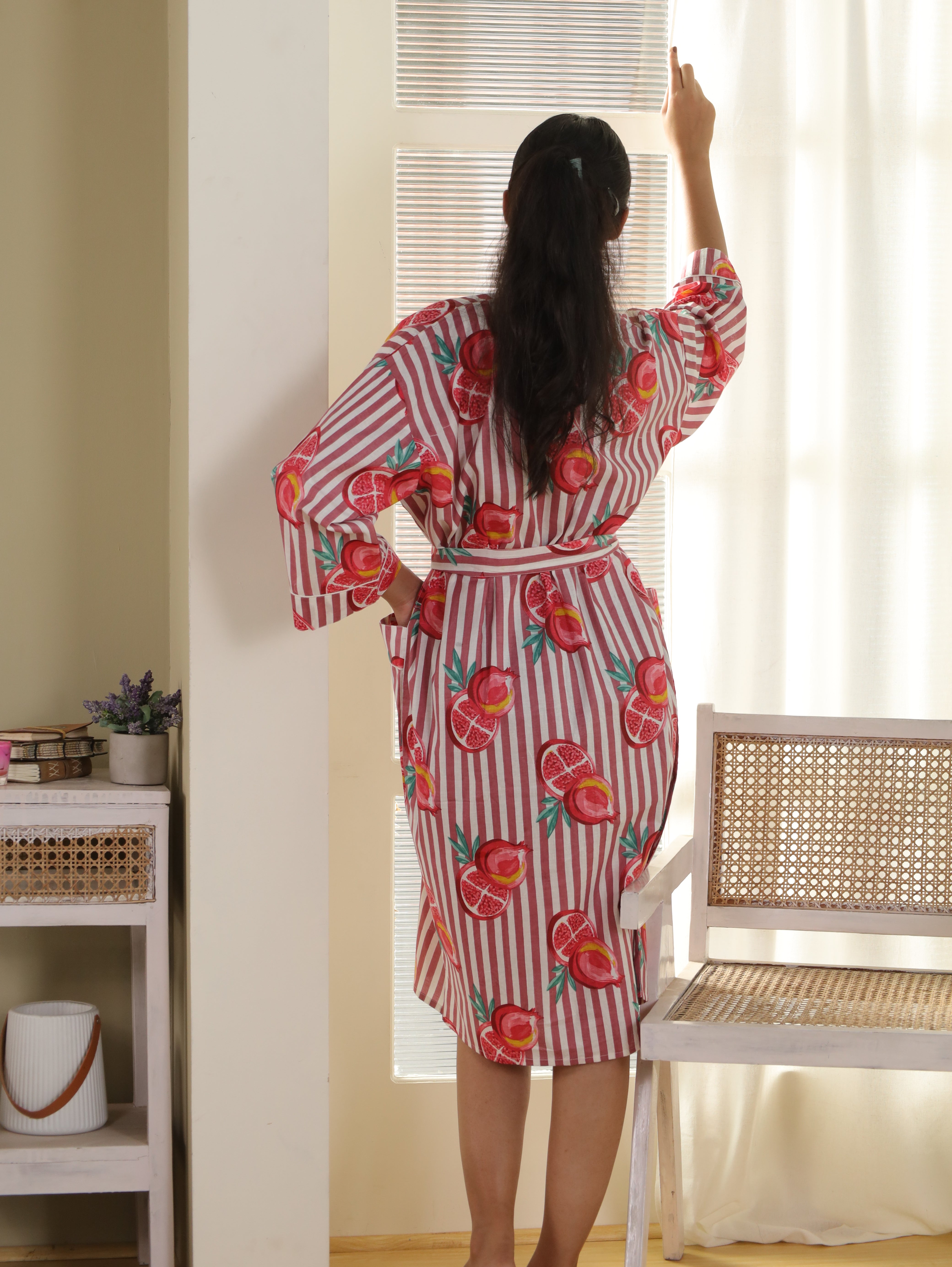 Cotton Kimono Handblock Printed Unisex Bathrobe - Free Size