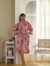Cotton Kimono Handblock Printed Unisex Bathrobe - Free Size