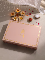 Diwali Gift Box with Banarasi Zari Table Runner, Set Of 6 Mats, 6 coaster & 2 laddoo candles