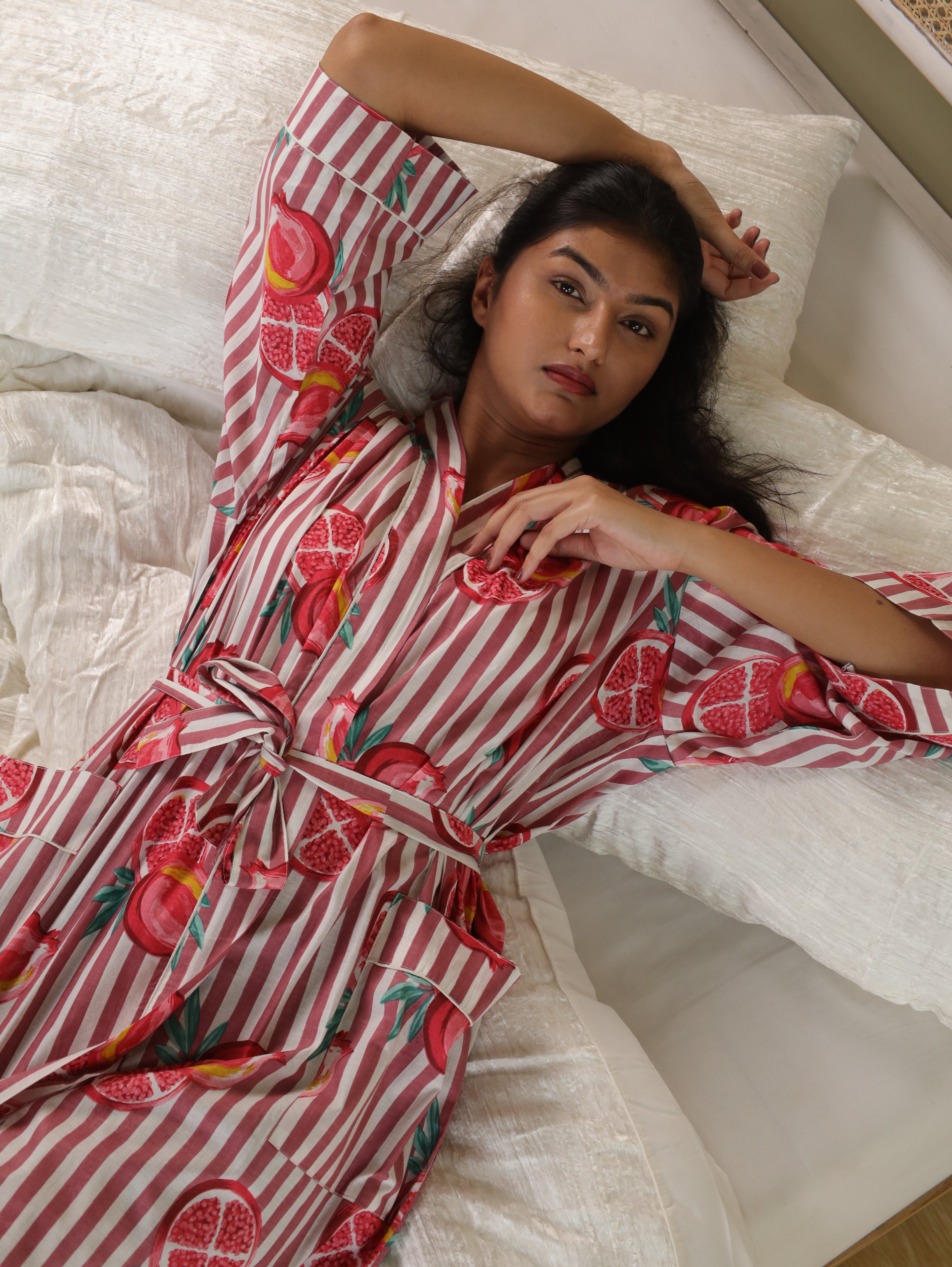Cotton Kimono Handblock Printed Unisex Bathrobe - Free Size