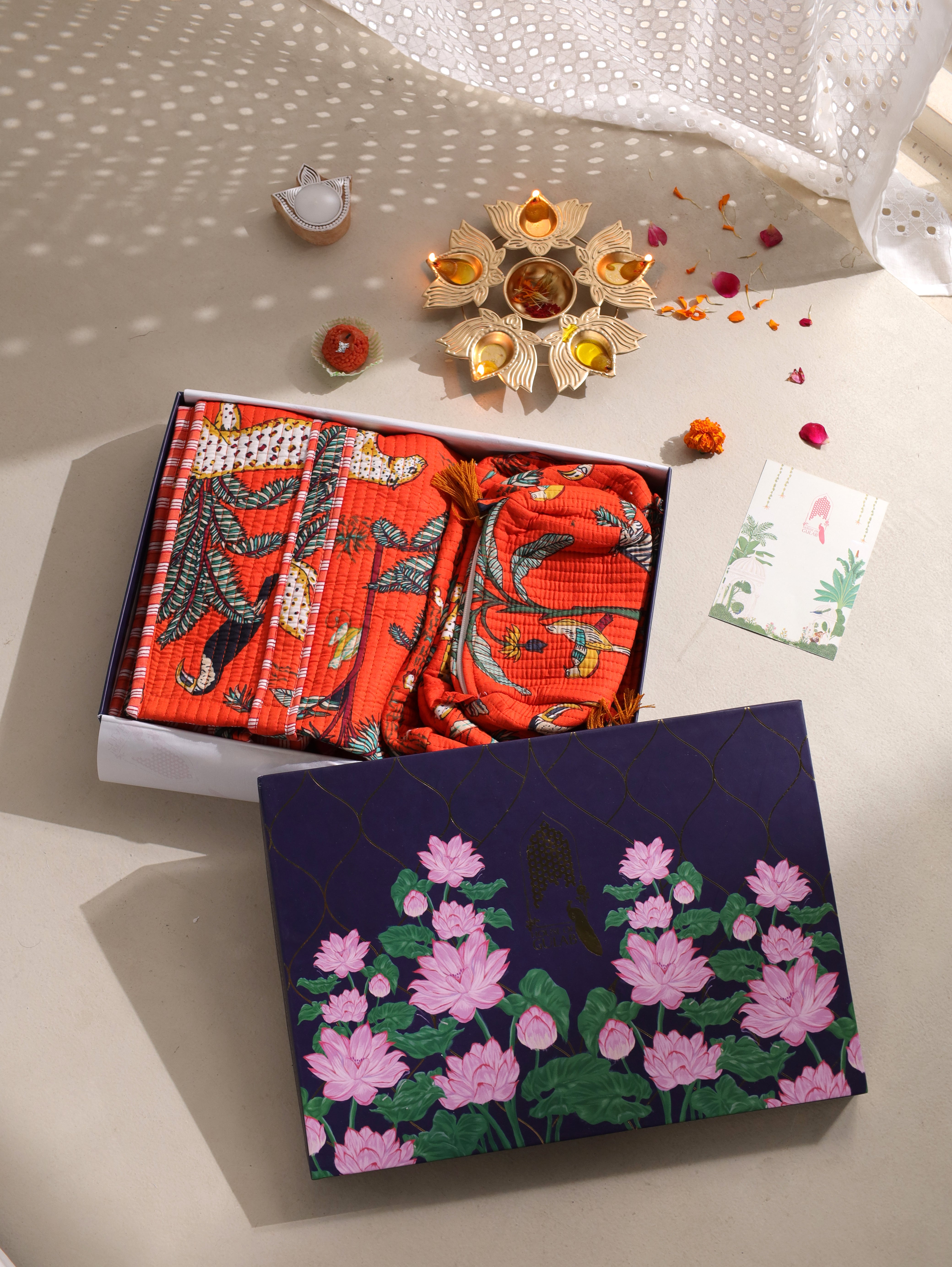 Diwali Gift Box – Stylish Tote Bag with 3 Coordinated Utility Pouches