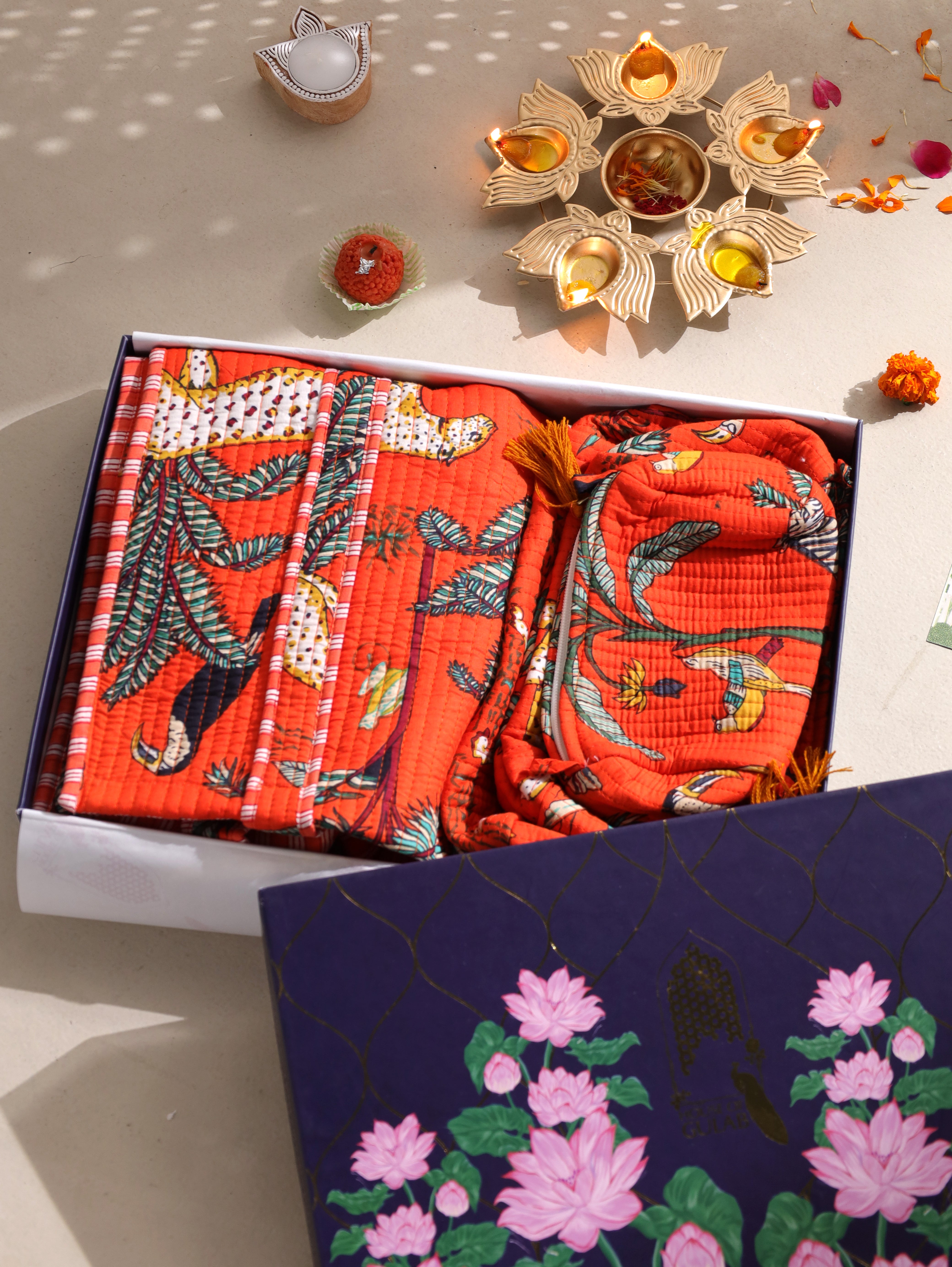 Diwali Gift Box – Stylish Tote Bag with 3 Coordinated Utility Pouches