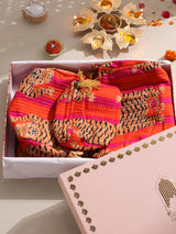Diwali Gift Set – Handblock Printed Laptop Sleeve (13" & 15") + 3 Matching Utility Pouches + Set of 2 Silver Ornamental Rakhis