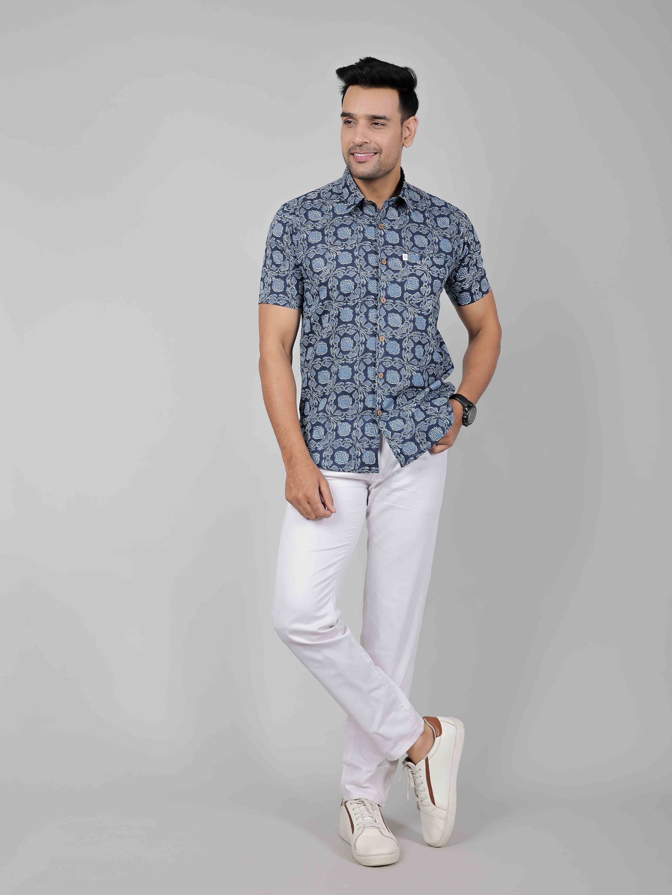 Men by House of Gulab Short Sleeves Cotton Shirt