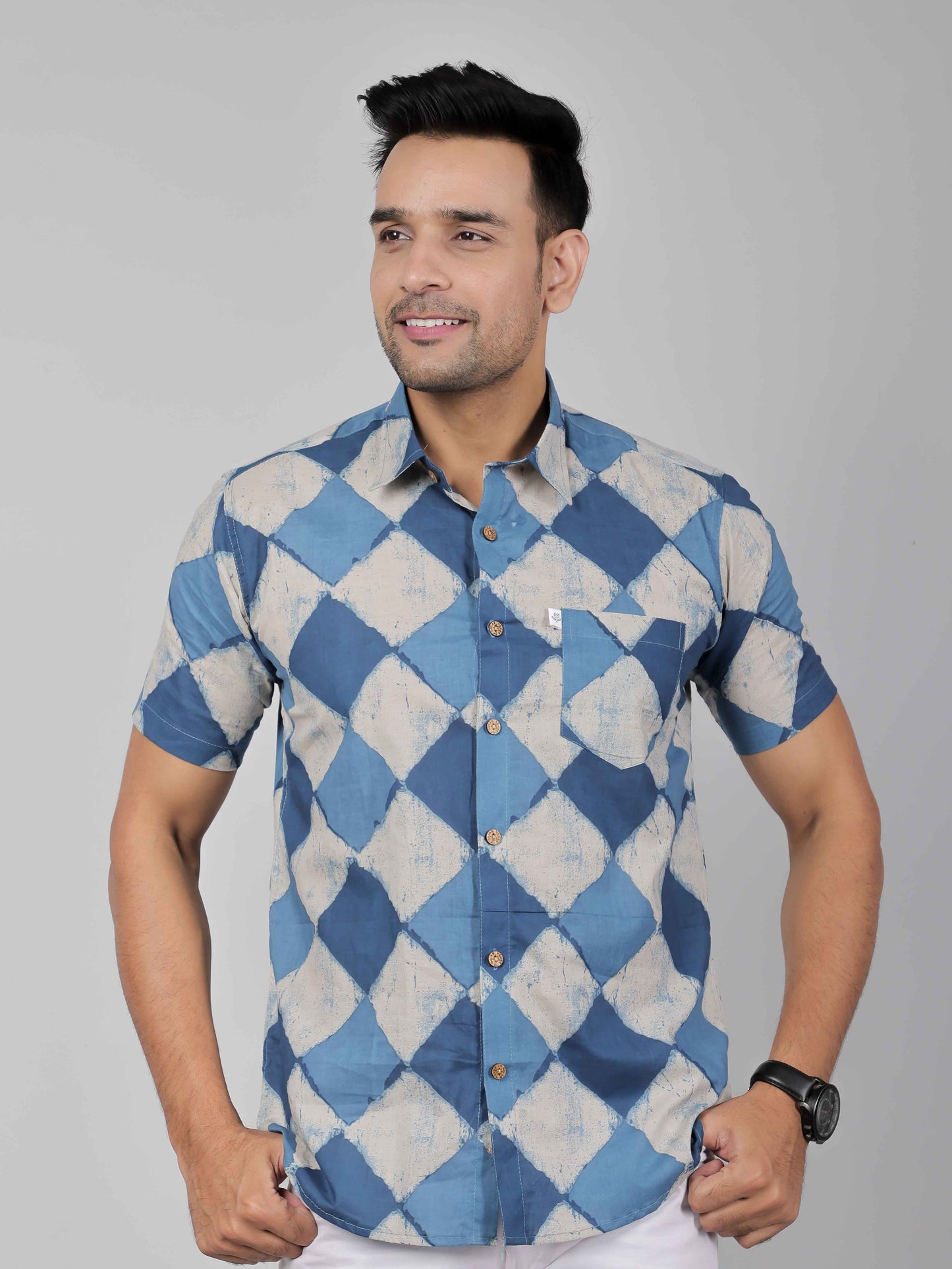 Men by House of Gulab Short Sleeves Cotton Shirt