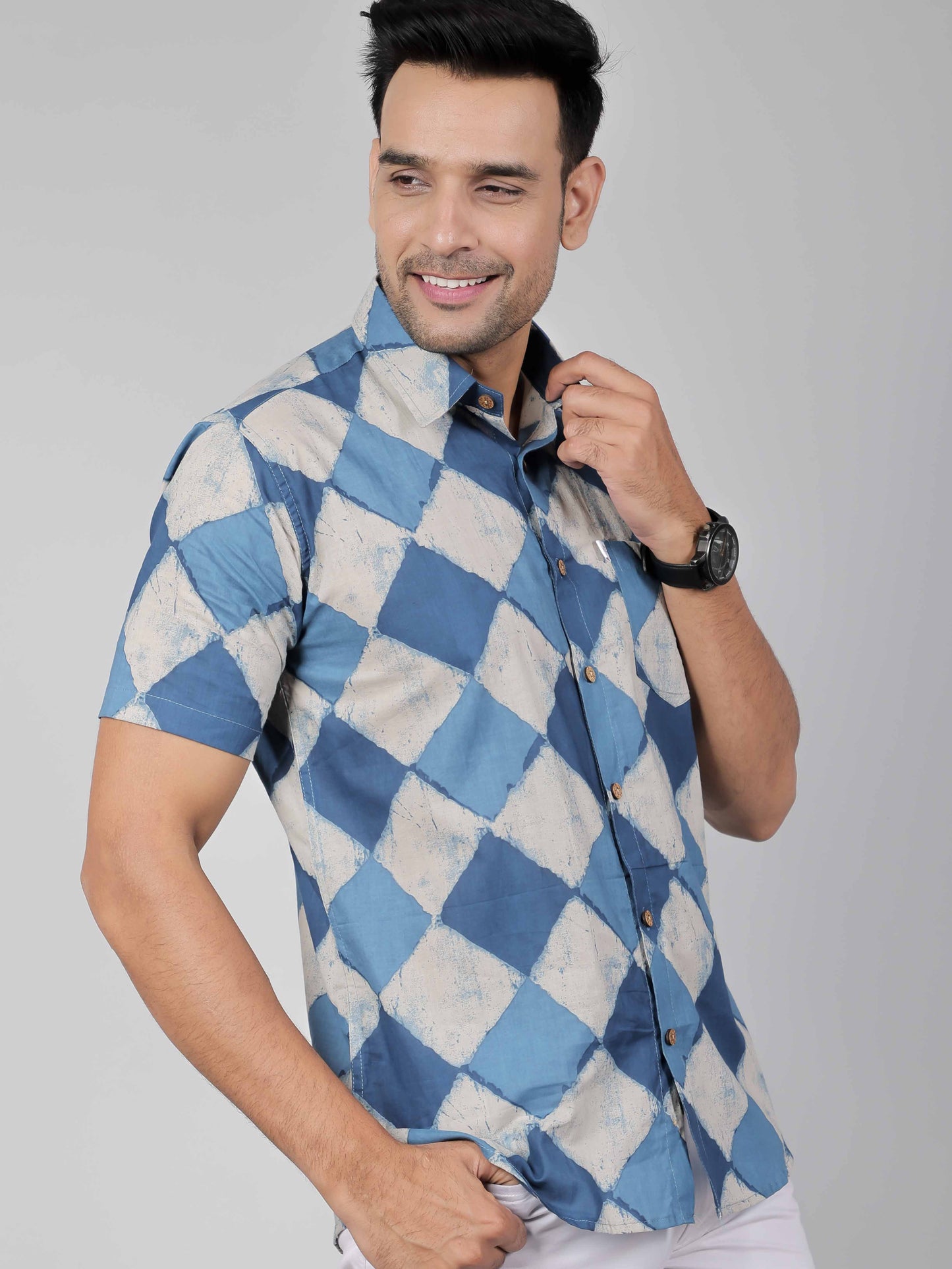 Men by House of Gulab Short Sleeves Cotton Shirt