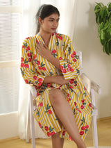 Cotton Kimono Handblock Printed Unisex Bathrobe - Free Size
