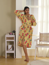 Cotton Kimono Handblock Printed Unisex Bathrobe - Free Size