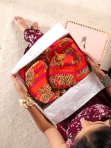 Diwali Gift Set – Handblock Printed Laptop Sleeve (13" & 15") + 3 Matching Utility Pouches + Set of 2 Silver Ornamental Rakhis