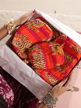 Diwali Gift Set – Handblock Printed Laptop Sleeve (13" & 15") + 3 Matching Utility Pouches + Set of 2 Silver Ornamental Rakhis