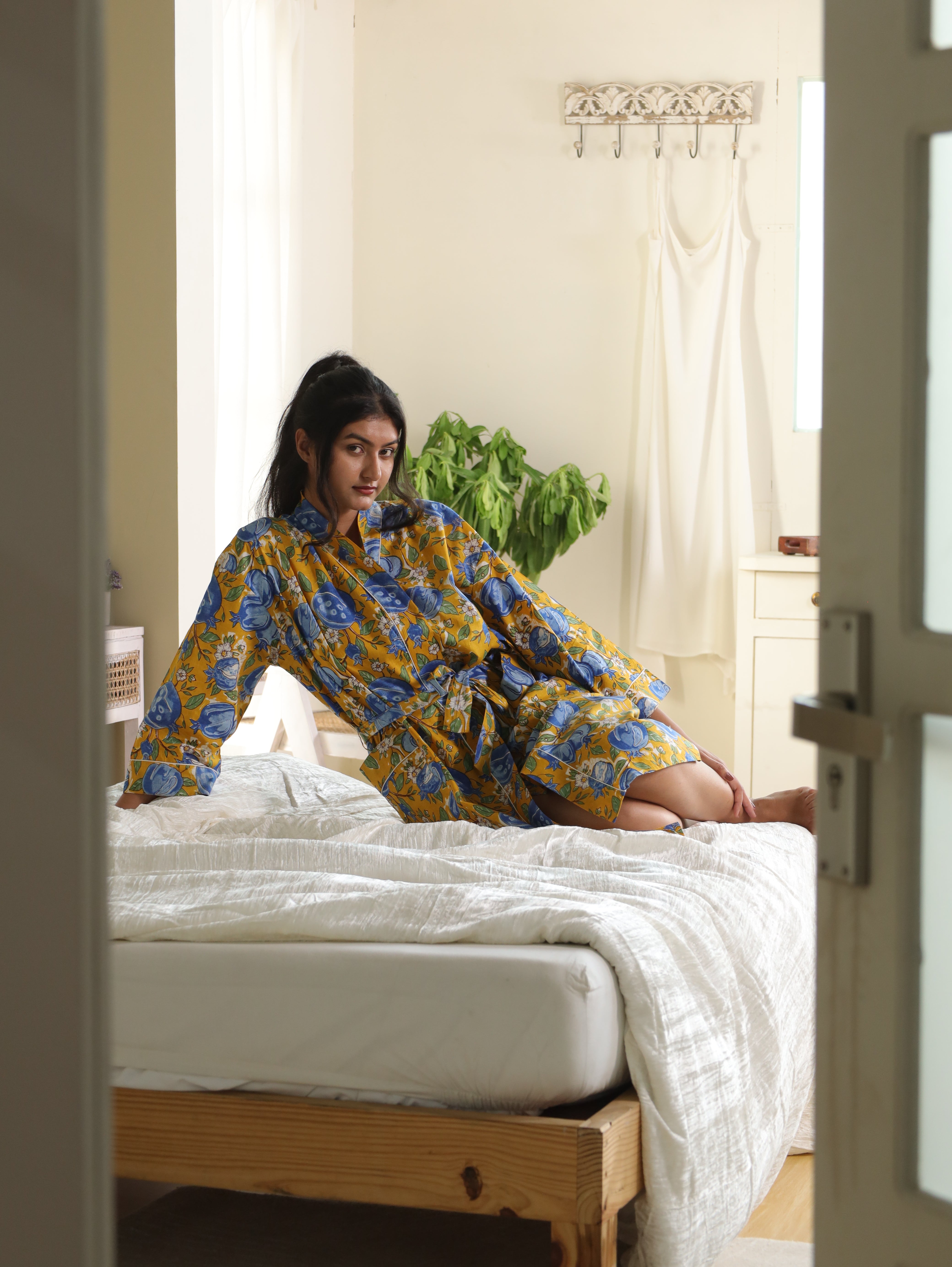 Cotton Kimono Handblock Printed Unisex Bathrobe - Free Size