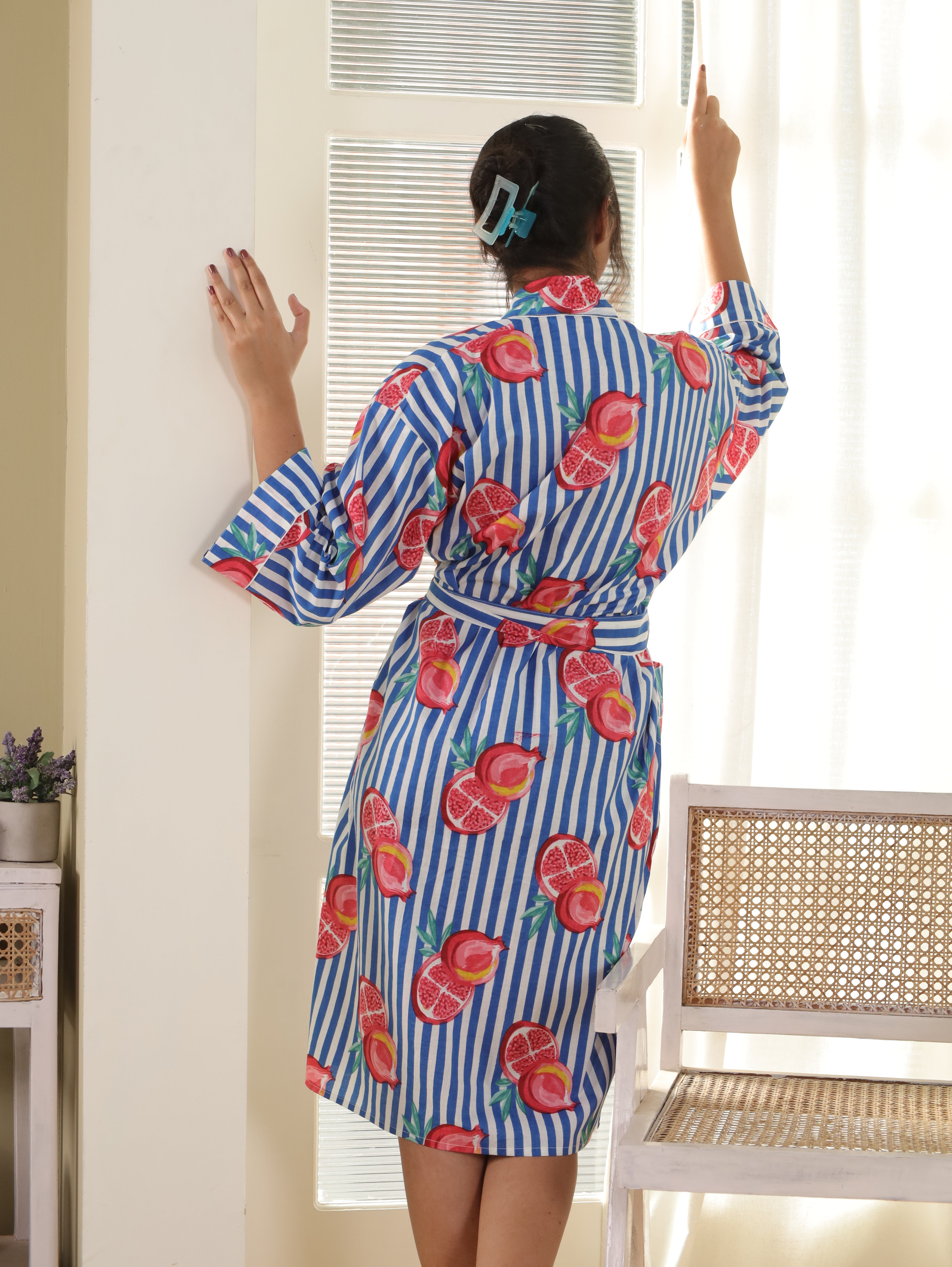 Cotton Kimono Handblock Printed Unisex Bathrobe - Free Size