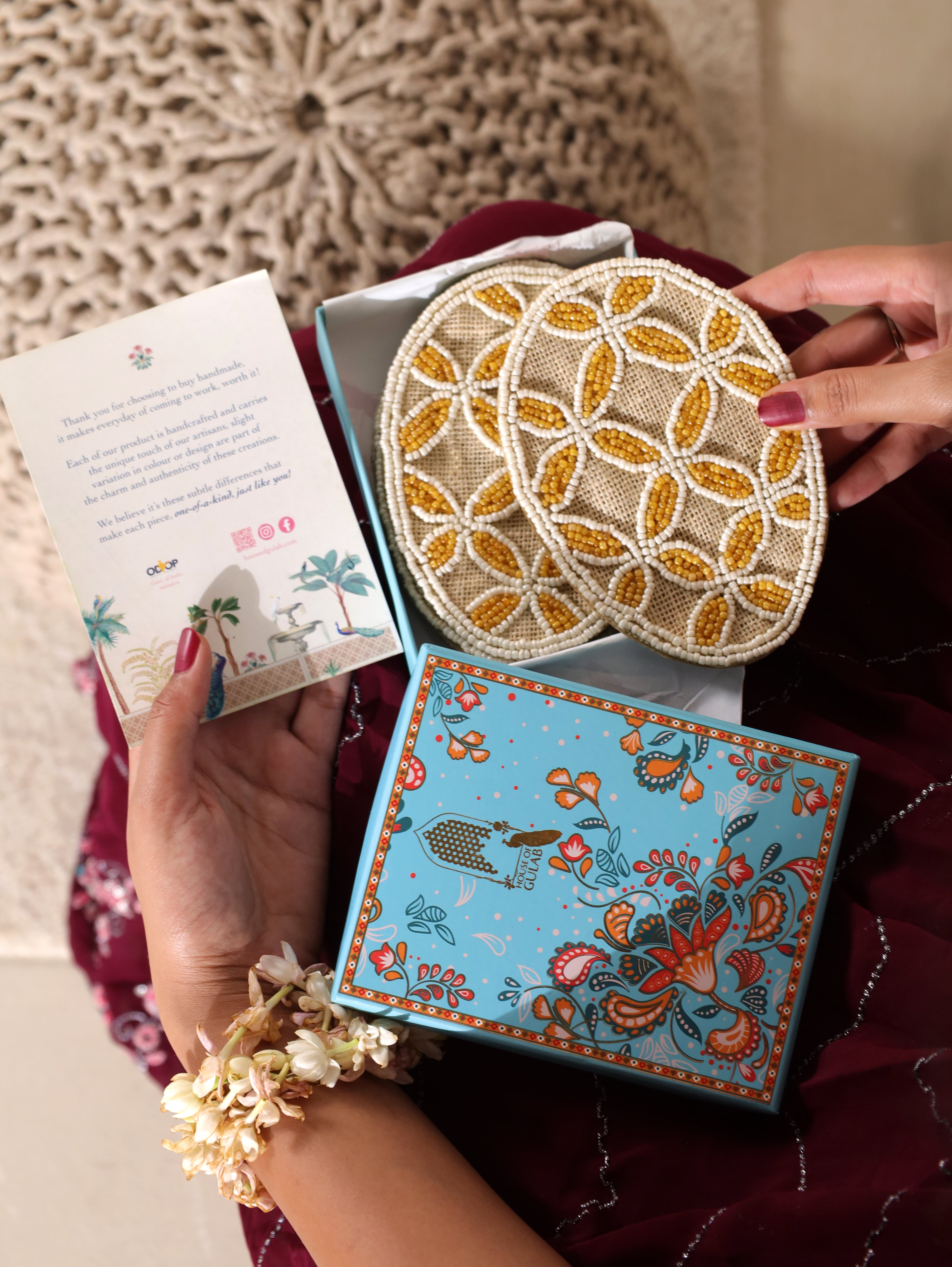 Diwali Gift Box – Set of 6 Premium Handcrafted Beaded Coasters