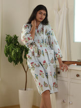 Cotton Kimono Handblock Printed Unisex Bathrobe - Free Size