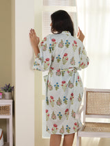 Cotton Kimono Handblock Printed Unisex Bathrobe - Free Size