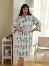 Cotton Kimono Handblock Printed Unisex Bathrobe - Free Size