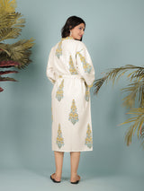 Waffle Cotton Handblock Printed Unisex Bathrobe - Free Size