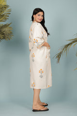 Waffle Cotton Handblock Printed Unisex Bathrobe - Free Size