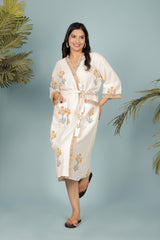 Waffle Cotton Handblock Printed Unisex Bathrobe - Free Size