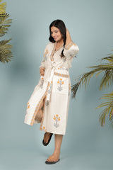 Waffle Cotton Handblock Printed Unisex Bathrobe - Free Size