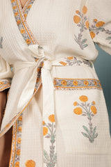 Waffle Cotton Handblock Printed Unisex Bathrobe - Free Size