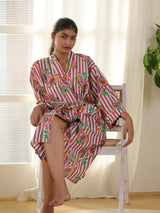Cotton Kimono Handblock Printed Unisex Bathrobe - Free Size