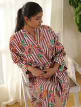 Cotton Kimono Handblock Printed Unisex Bathrobe - Free Size