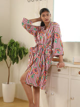 Cotton Kimono Handblock Printed Unisex Bathrobe - Free Size