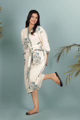 Waffle Cotton Handblock Printed Unisex Bathrobe - Free Size