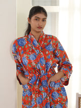 Cotton Kimono Handblock Printed Unisex Bathrobe - Free Size