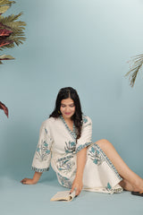 Waffle Cotton Handblock Printed Unisex Bathrobe - Free Size