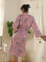Cotton Kimono Handblock Printed Unisex Bathrobe - Free Size