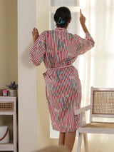 Cotton Kimono Handblock Printed Unisex Bathrobe - Free Size