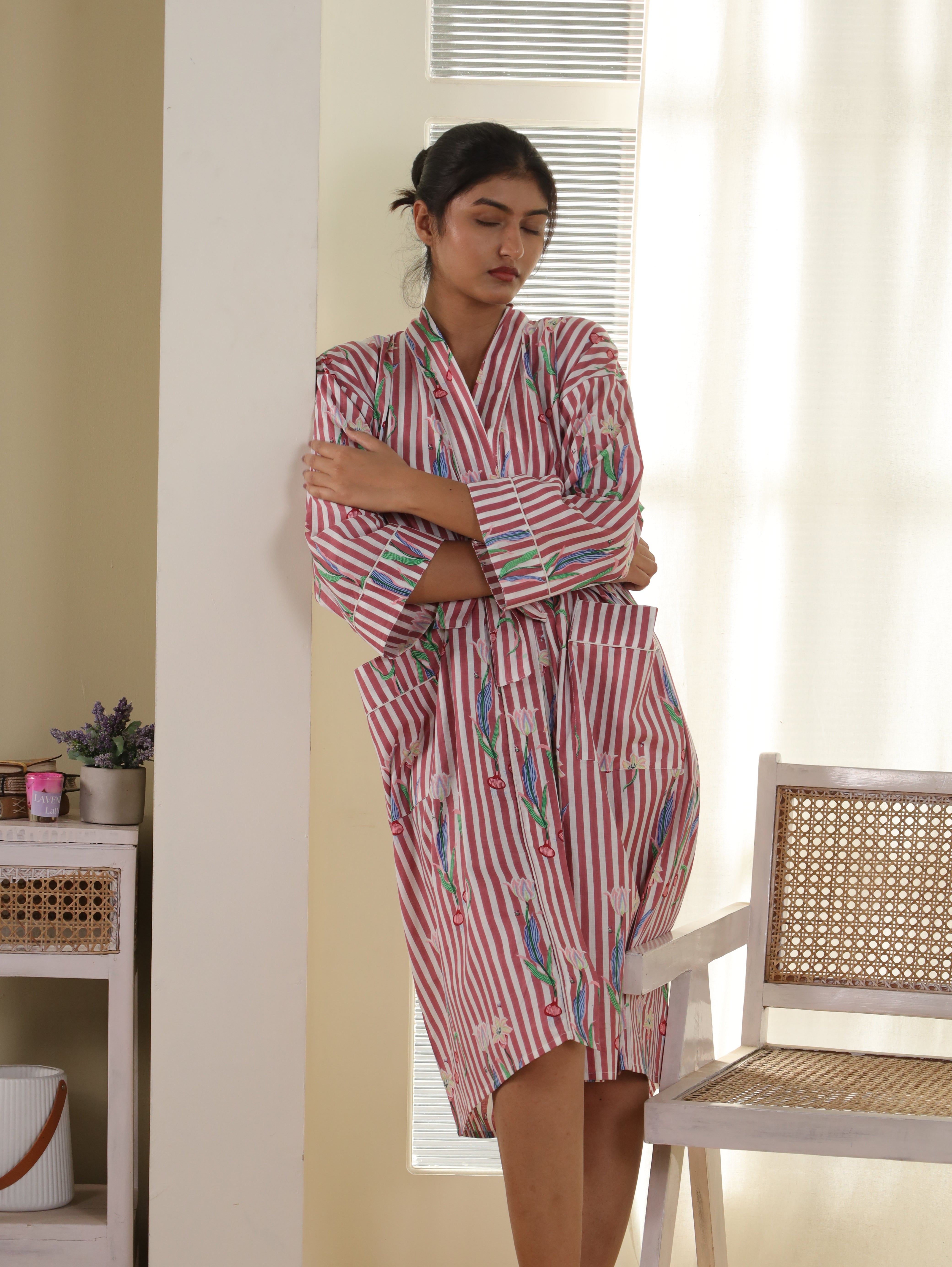 Cotton Kimono Handblock Printed Unisex Bathrobe - Free Size
