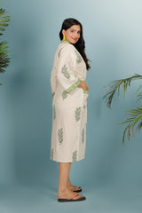 Waffle Cotton Handblock Printed Unisex Bathrobe - Free Size