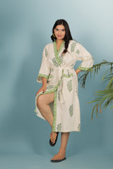 Waffle Cotton Handblock Printed Unisex Bathrobe - Free Size