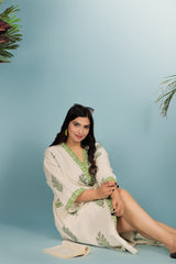 Waffle Cotton Handblock Printed Unisex Bathrobe - Free Size