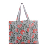 Handblock Printed Quilted Tote Bag without zip/button 17x18x 6 inches
