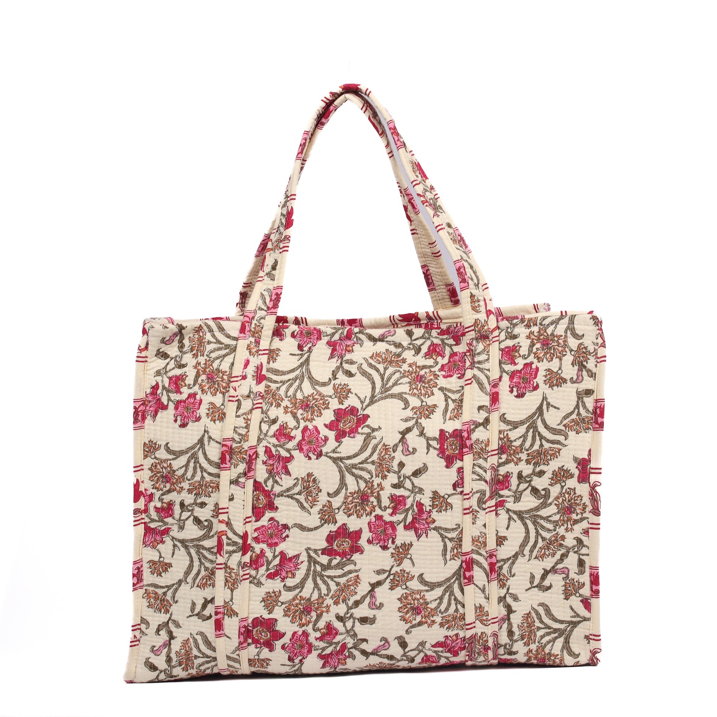 Handblock Printed Quilted Tote Bag without zip/button 17x18x 6 inches