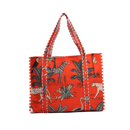 Handblock Printed Quilted Tote Bag without zip/button 17x18x 6 inches