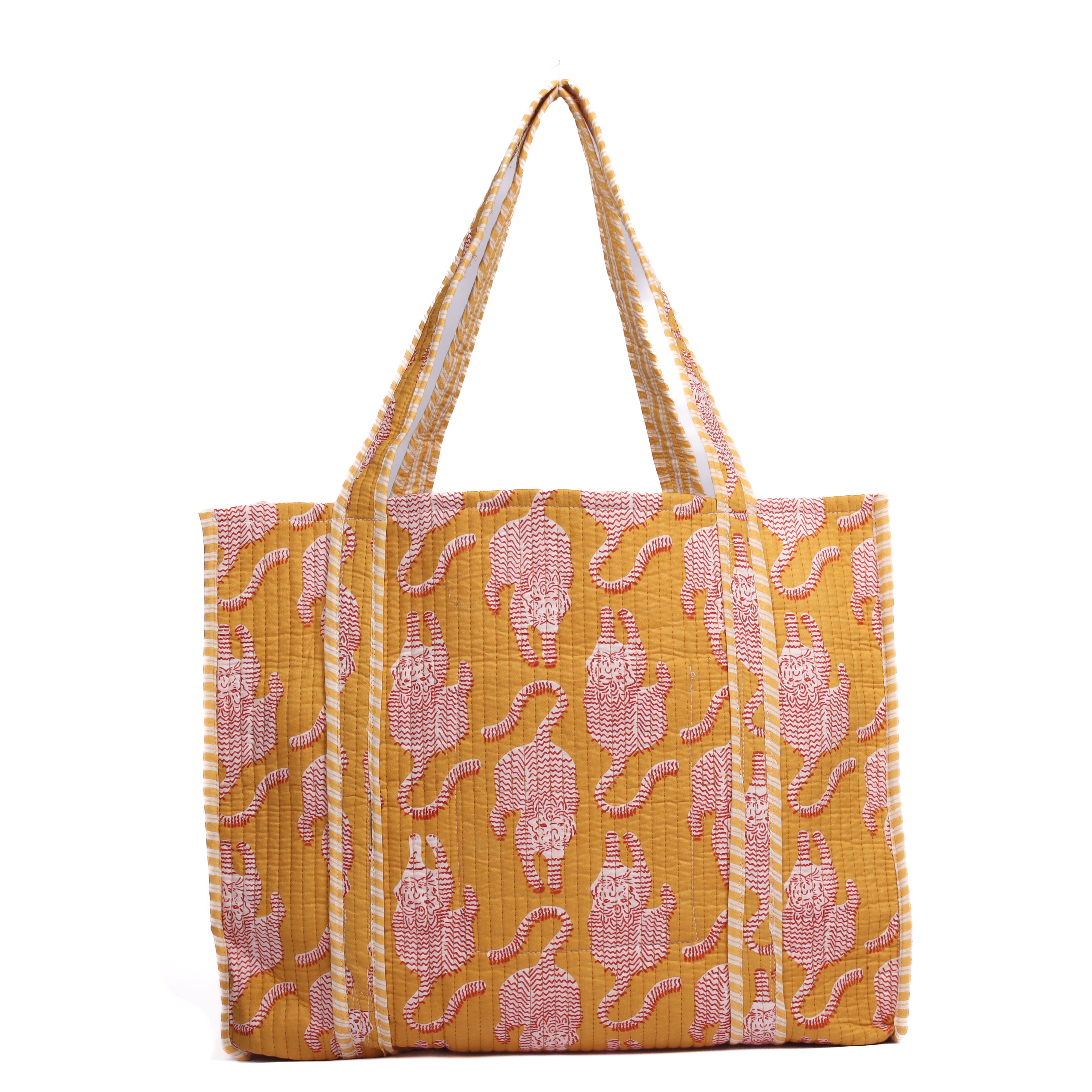 Handblock Printed Quilted Tote Bag without zip/button 17x18x 6 inches
