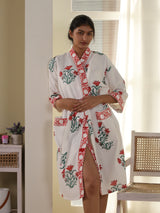 Waffle Cotton Handblock Printed Unisex Bathrobe - Free Size