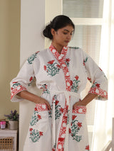 Waffle Cotton Handblock Printed Unisex Bathrobe - Free Size